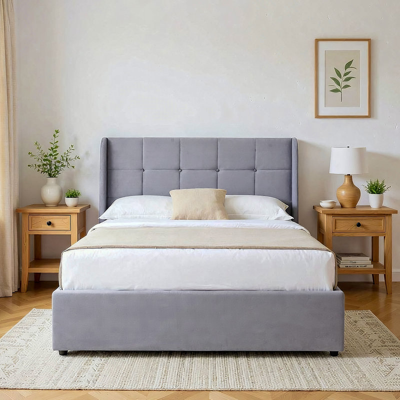 Bayson Upholstered Double (4'6) Bed, Grey, Ruby