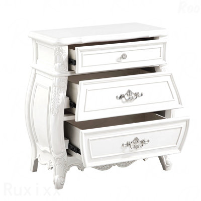 Pearl White Wood 3-Drawer Nightstand, Modern Style