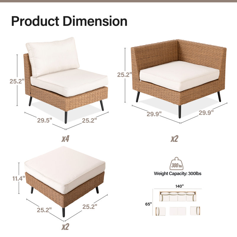 Patio Conversation Set with Cushions, Sectional 8 Pieces