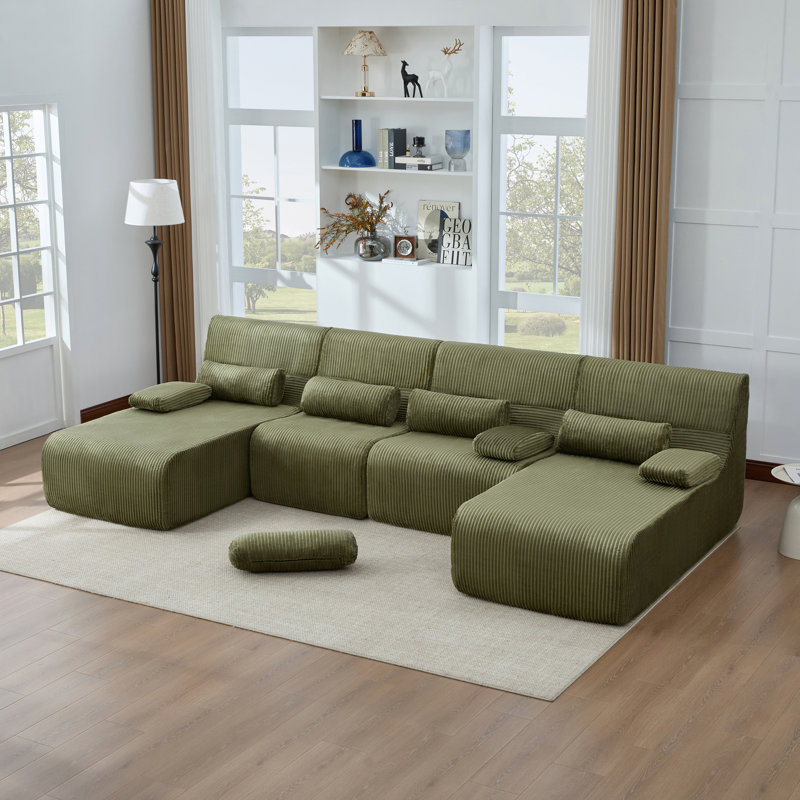 Canapé surdimensionné surdimensionné en forme de U de 132,2 po Canapé pour canapé de salon, vert, Green Corduroy, Green