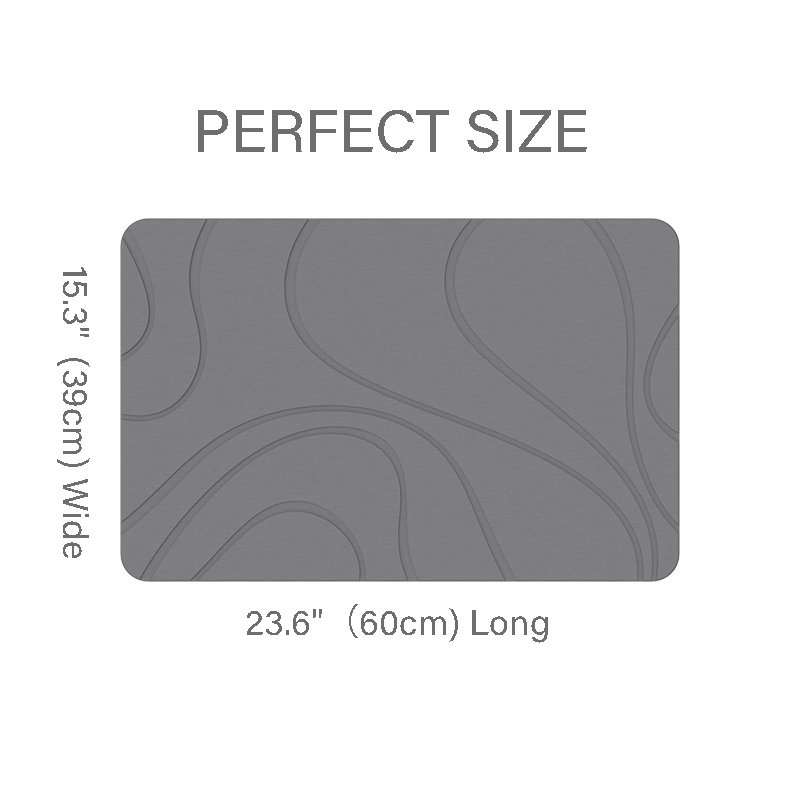 Tapis de bain 23,6 po x 15,3 po en terre de diatomée gris à séchage rapide - motif à lignes irrégulières à texture dure