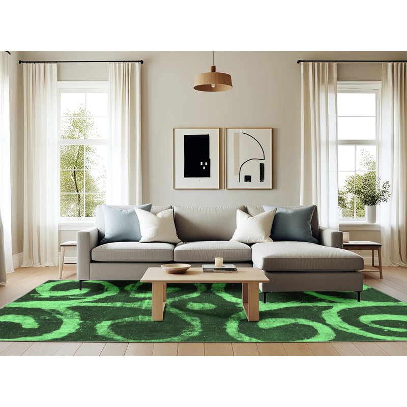 Washable Abstract Indoor Rug, Rectangle 6' x 9'