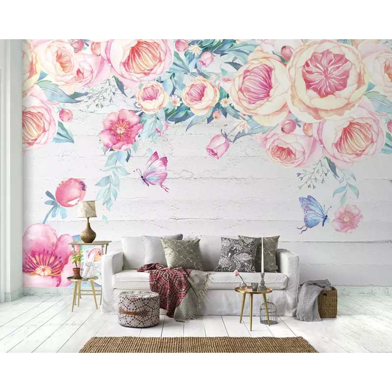 Papier peint floral aquarelle, L 35 po x l 55 po