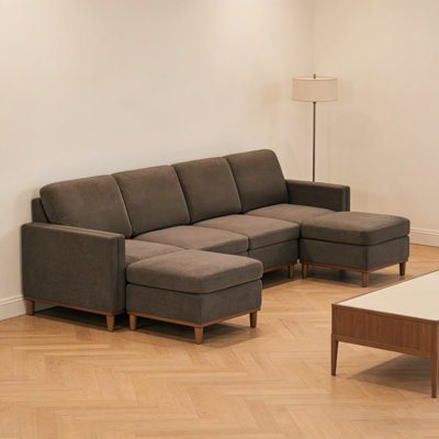 Canapé moderne moelleux et polyvalent avec rembourrage en tissu ultra-doux - capacité de 4 sièges, offert en brun / bleu / orange / blanc, idéal pour créer des coins détente confortables dans les salons, des espaces de détente dans les bureaux