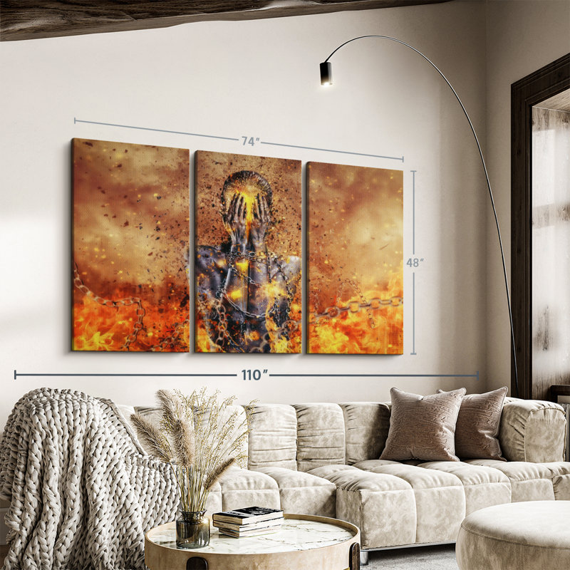 "A travers les cendres" sur toile, H 48 po x l 74 po x P 1,25 po