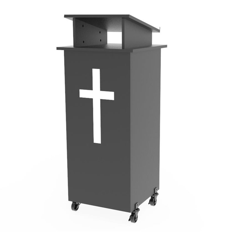 Black Wood Podium Pulpit Lectern with White Cross Event Debate Speech School Mobile