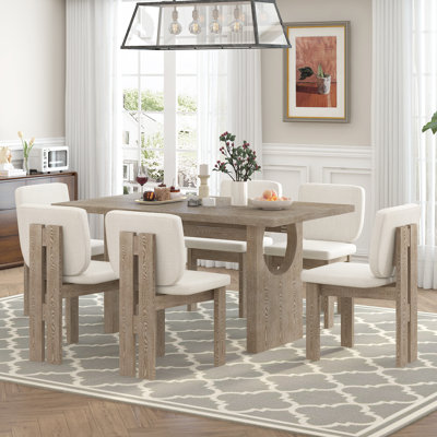 Kamanda 7-Piece Dining Set with Trestle Table & 6 Upholstered Chairs