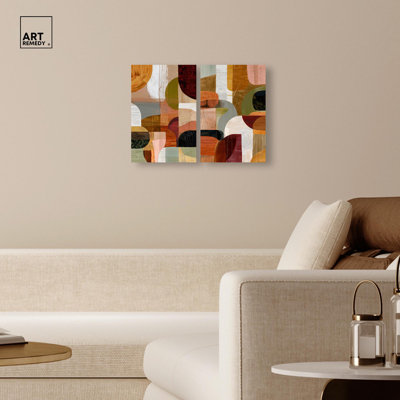 Contemporary Compositions Set Canvas Print Boho Gold Wall Decor Set by Art Remedy, Black Frame, 10 x 15