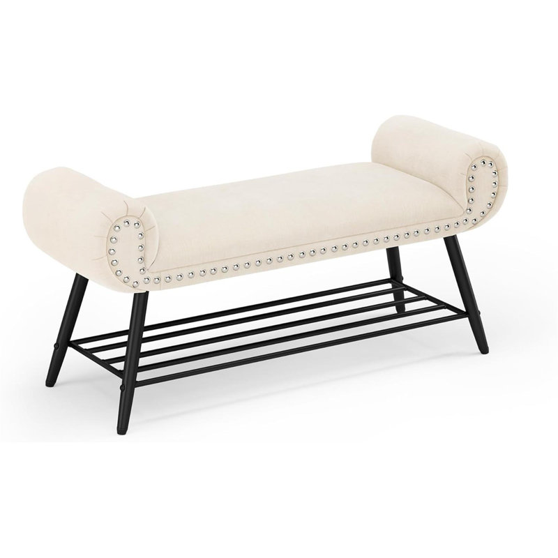 Banc de bout rembourré pour chambre à coucher avec bout de lit, Blanc
