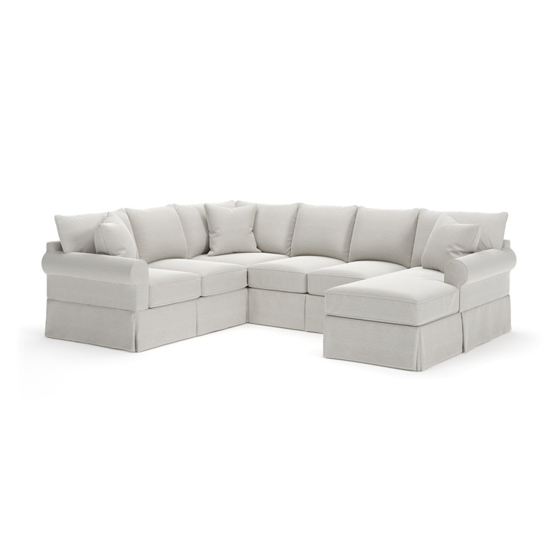 Canapé modulaire de trois articles avec housse Amari, Orienté à droite, Tissage natté ivoire Drusky Sustain®