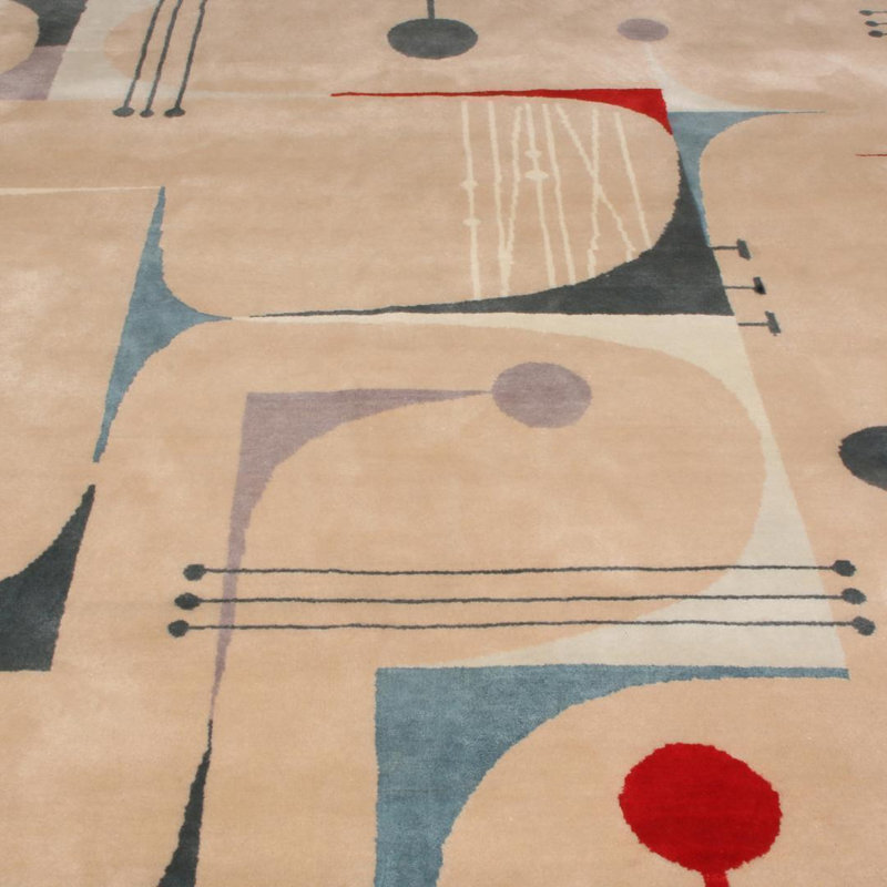 Mid Century Modern Hand Knotted Geometric Area Rug, Rectangle 9' x 12'