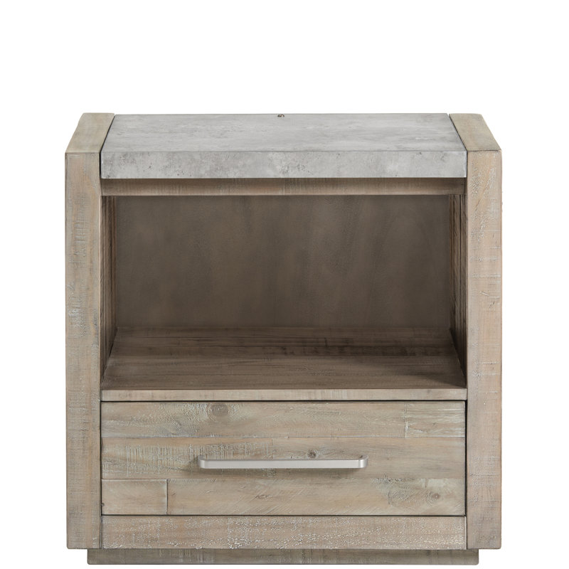 Table de chevet en bois massif 1 tiroir Handel, Brun / gris / robuste