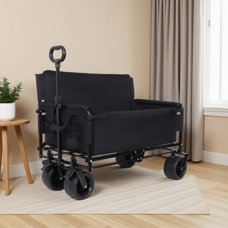 Chariot pliable convertible 3-en-1 avec banquette et rangement - Chariot utilitaire robuste de 500 lb, Noir