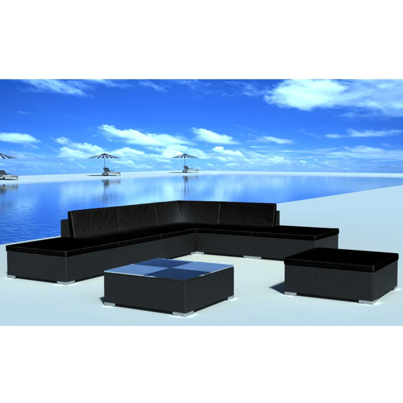 Daythan 8 Piece Deep seating with Cushions, Black, Black