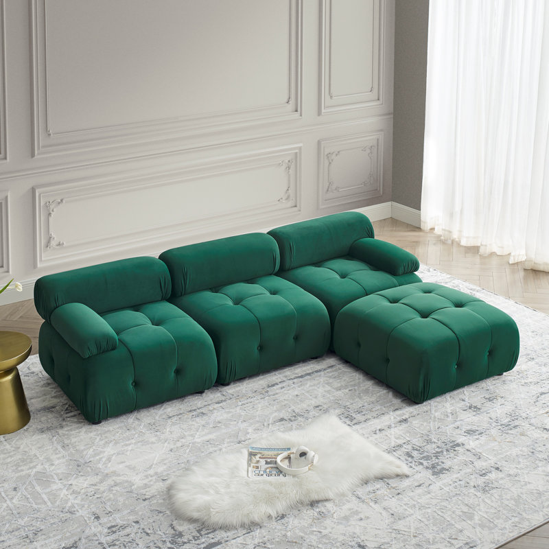 Modular Sectional Sofa, Button Tufted Designed And Diy Combination,L Shaped Couch With Reversible Ottoman, Dark Green Fabric
