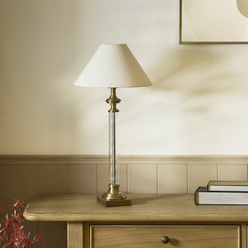 Glass and Steel Standard Table Lamp, Natural Faux Linen
