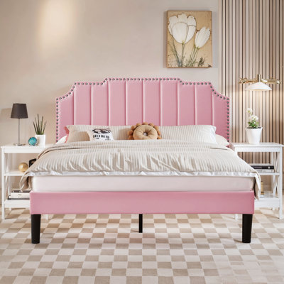 Grand lit tapissier avec 2 tables de chevet - Ensemble de chambre à coucher moderne