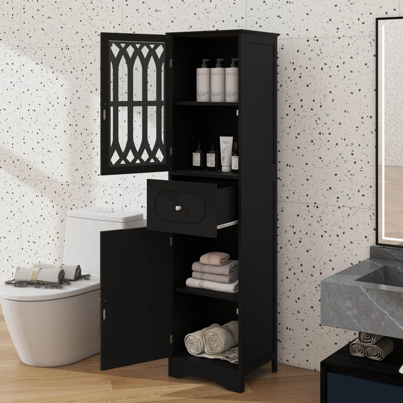 Imposante armoire de rangement pour plancher de salle de bain avec tiroir simple à deux portes et tablette personnalisable