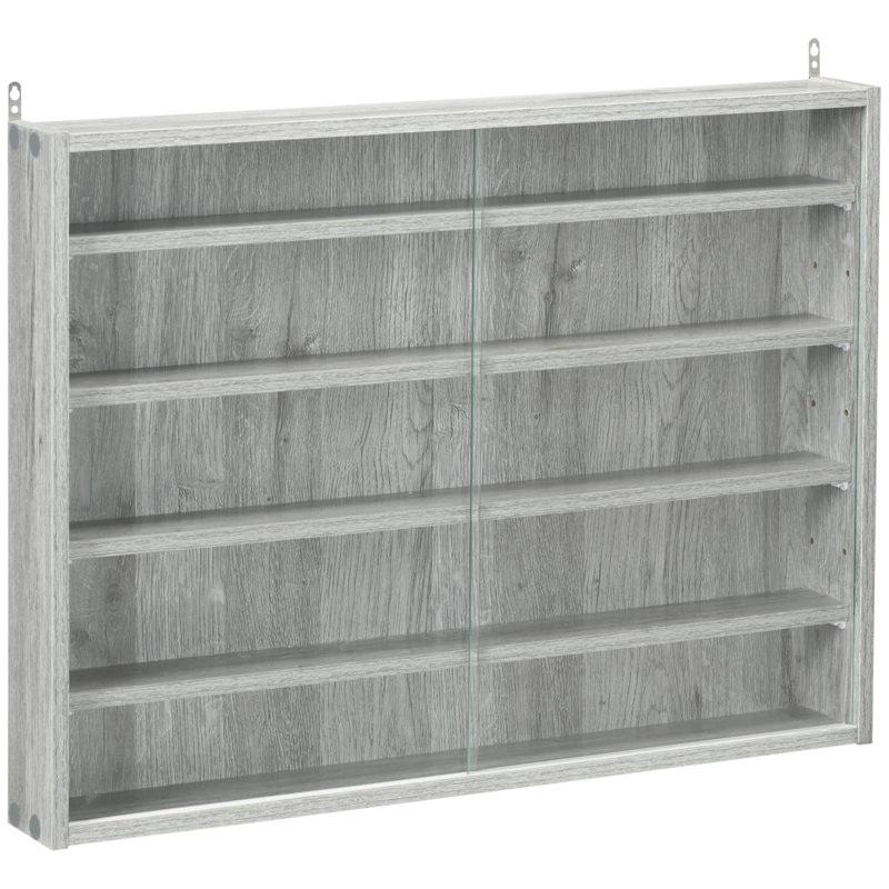 Vitrine à 5 niveaux, vitrine en verre avec 2 portes et tablettes réglables, armoire murale noire, Gris