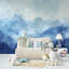 Panneau mural bleu froid avec paysage de montagne brumeux-123038786