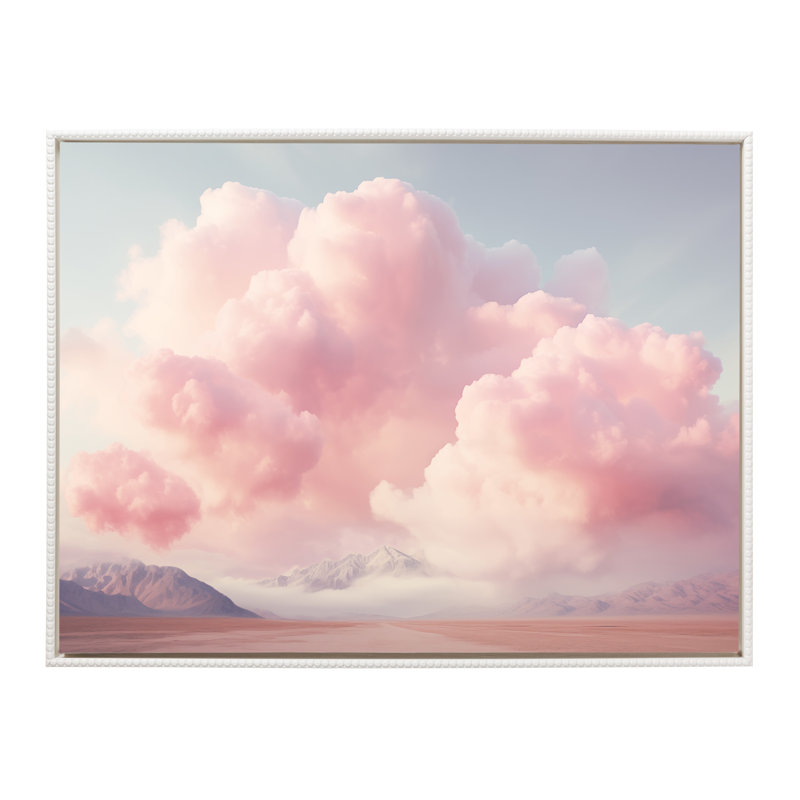 Vintage Pink Cotton Candy Clouds Mountain Landscape by The Creative Bunch Studio Framed Canvas Wall Art Print