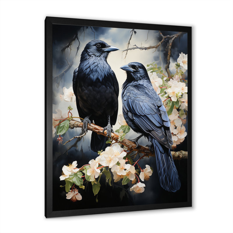 Xavius Corbeau majestueux monochrome II - art mural Corbeau, Cadre simple noir, H 32 po x l 24 po x P 1 po