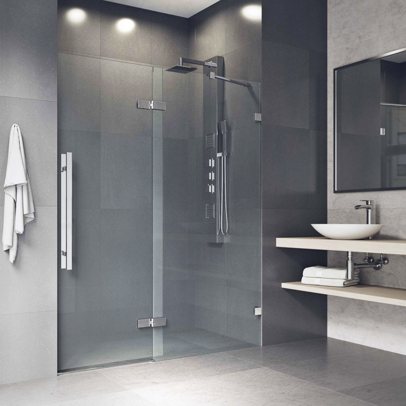 Rochelle 48.75" W x 74" H Hinged Frameless Shower Door with MagnaLock™ Technology, Chrome