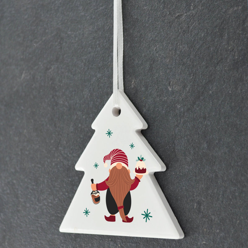 Xmas Gnome Festive Gonk Pudding Brandy Tree Shaped Ceramic Ornament