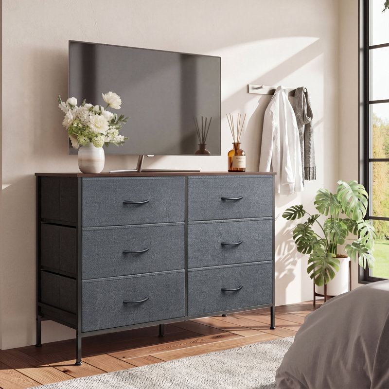 Ojaswi 42.3" W 6-Drawer Dresser With Wooden, Modern Tall Storage Dresser With Metal Frame For Bedroom, TV Stand For 50 Inches TVs, Hallway, Entryway