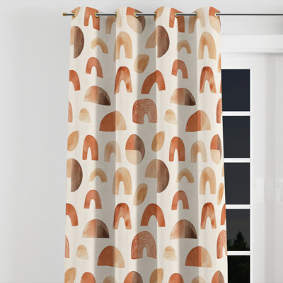 Abstract Room Darkening Curtains - Orange Boho Terra Shapes Velvet Grommet Curtain - 1 Panel