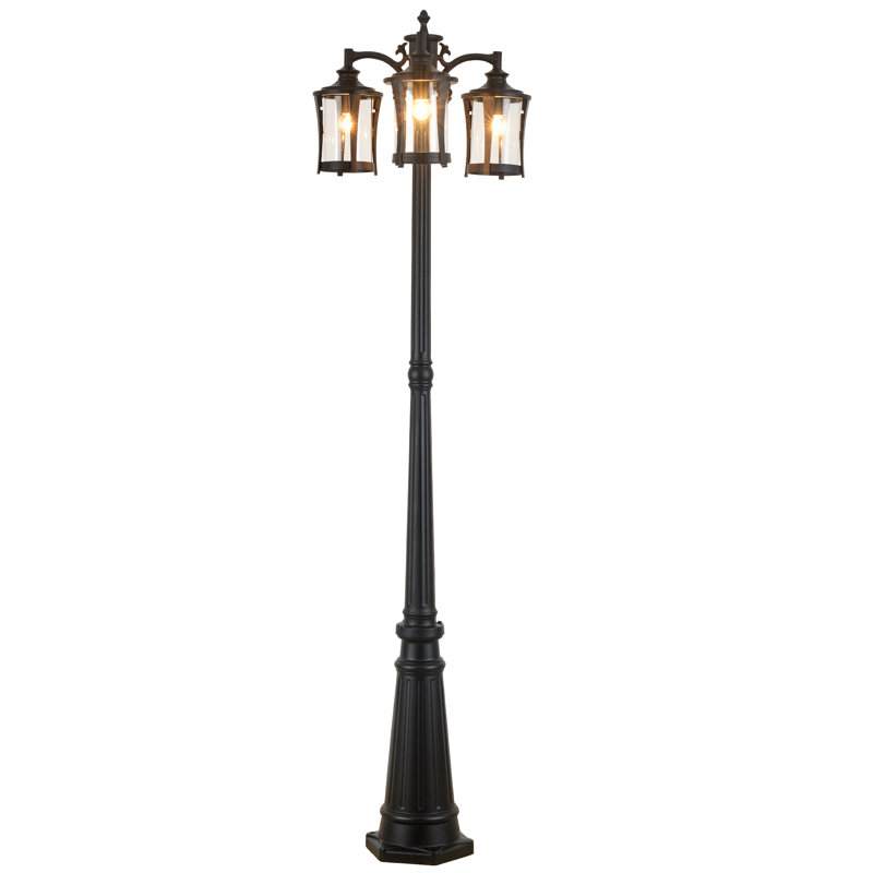 Lampadaire solaire d'extérieur à 3 têtes avec lanternes en verre transparent