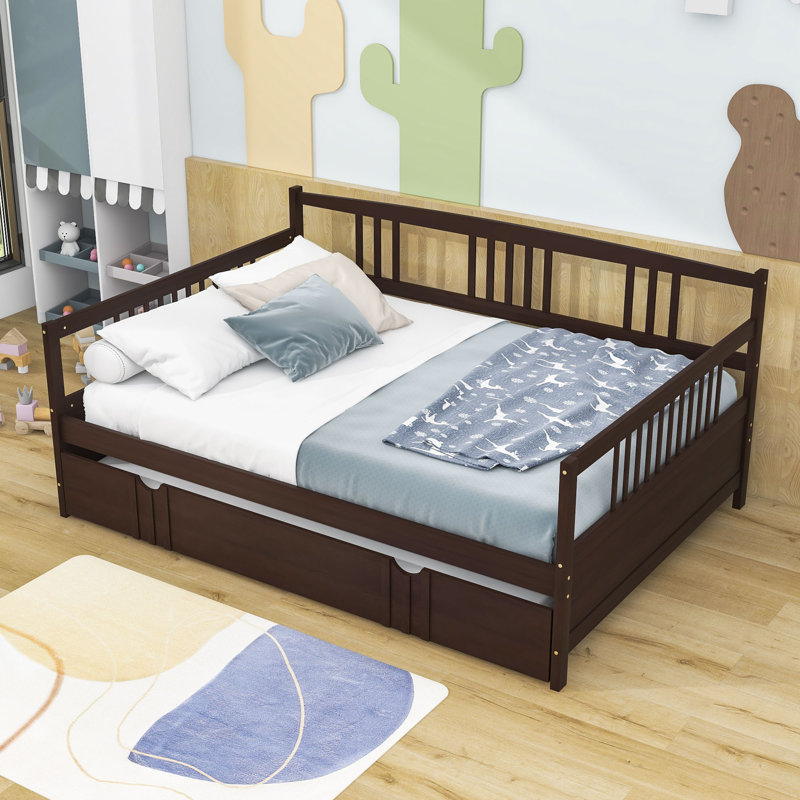Daybed Wood Bed with Trundle, Espresso, Full