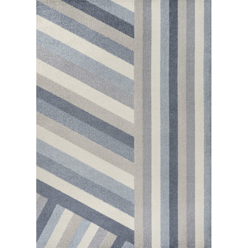 Huddersfield Rainbow Contemporary Stripe Blue/Cream/Gray Rug, Rectangle 2'11" x 4'11"