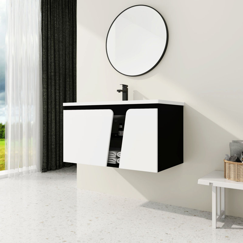 Floating Wall-Mounted Bathroom Vanity With Single Sink