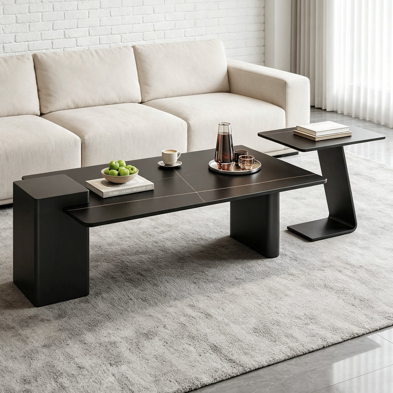 Fontanez, H 17,71 po x l 62,99 po x P 27,55 po, Noir / or / arrière, Marbre