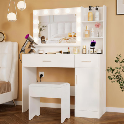 Ensemble de coiffeuse de 39,4 po de large avec tabouret et 3 modes de luminosité réglables
