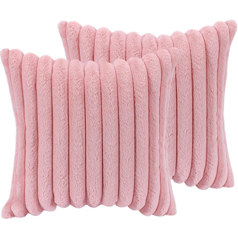 Ensemble de 2 housses de coussin 18 x 18, housses décoratives pour lit, housse de coussin moelleuse avec dossier en velours pour le salon, décoration neutre pour le canapé - rose