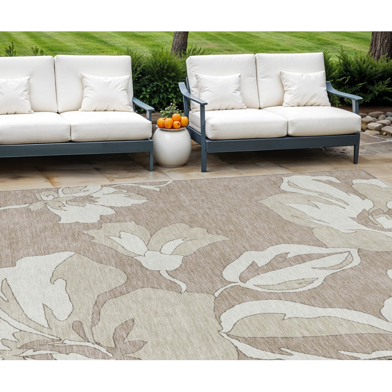 Tapis intérieur lavable floral beige et ivoire 10 pi x 14 pi