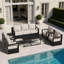 Ensemble de conversation de patio d'extérieur 6 pièces avec canapé, chaises et table basse Abdullah, coussin beige-129346786