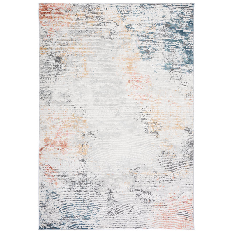 Tapis Kulig 204 ivoire / bleu rouille, Rectangle 5 pi 3 po x 7 pi 6 po