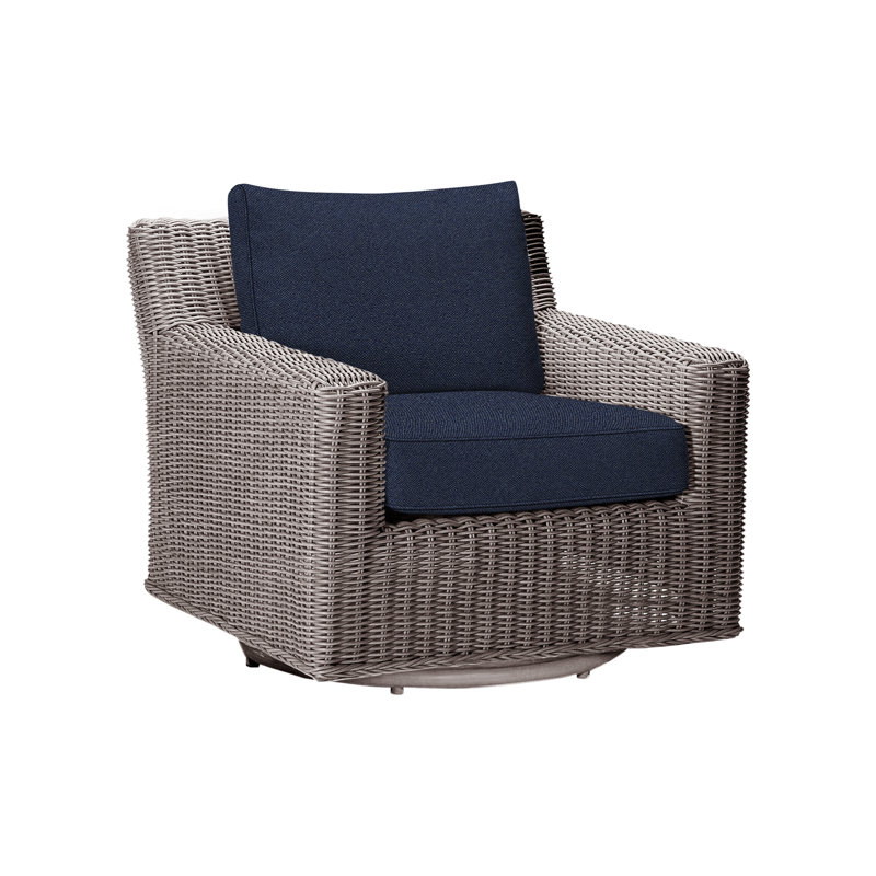 Rustic Swivel Patio Chair with Cushions, Intermix Indigo, Oyster, Welt