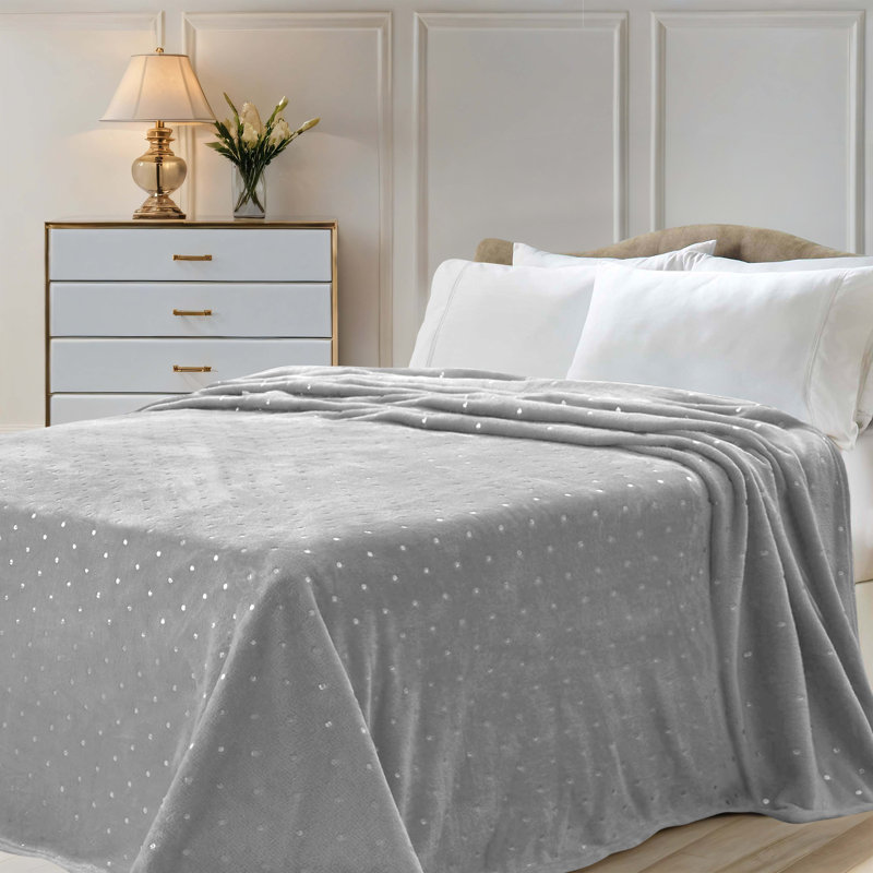 Platinum Polka Dot Reversible Fleece Throw Blanket