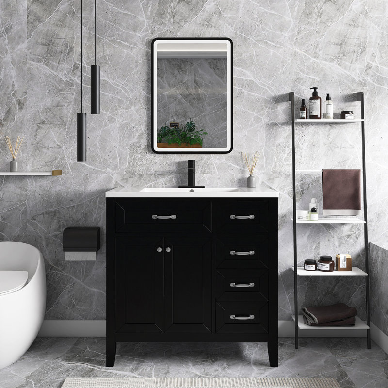 Meuble-lavabo simple 36 po avec plateau, Noir