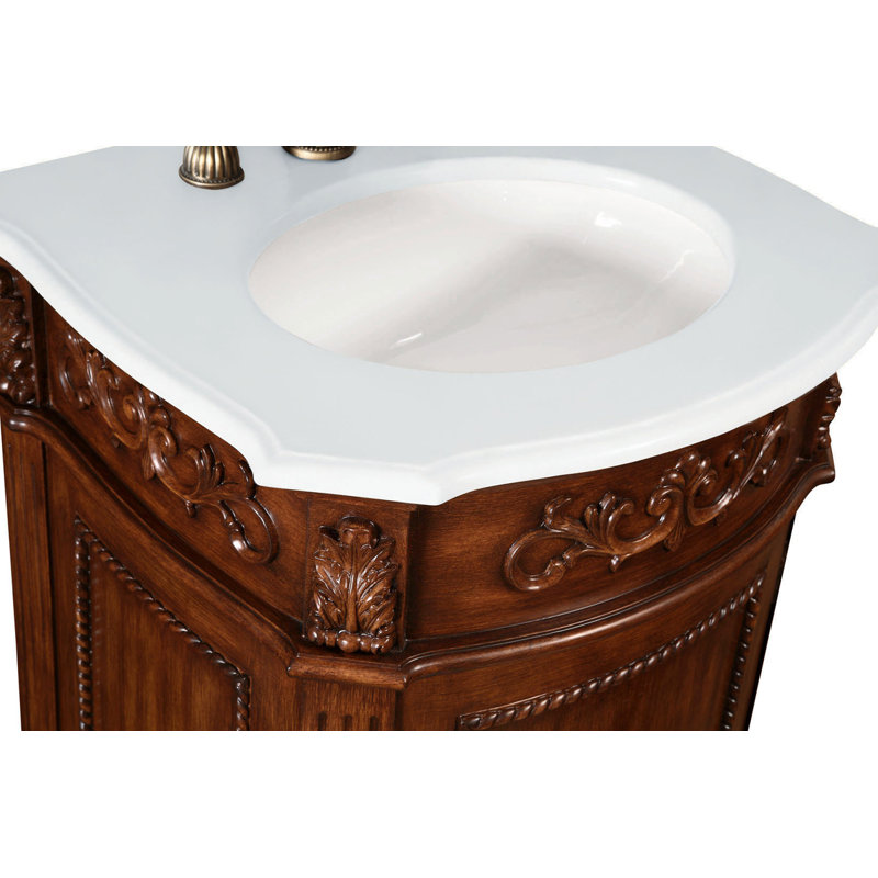 Lunette 24'' Single Bathroom Vanity with Engineered Marble Top, Teak, Ivory White