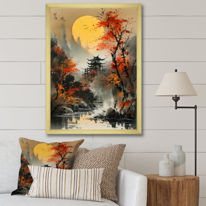 Gentryville Red Moonset Raven Cry Japon I, H 20 po x l 12 po x P 1 po, Encadrement doré