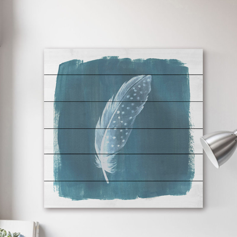 Feathers on Dusty Teal III 1 Piece Painting, 61 cm H x 61 cm W x 4 cm D
