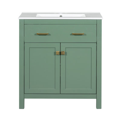 30-Inch Bathroom Cabinet With Ceramic Sink, Modern White 2 Doors And Shelf, Gentle Close Door, Solid Construction 30" Vanity Design Soft Stable Build