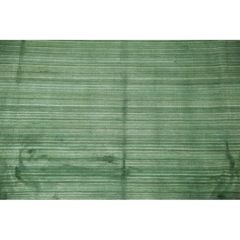 Tapis oriental rayé vert Gabbeh 9 x 11