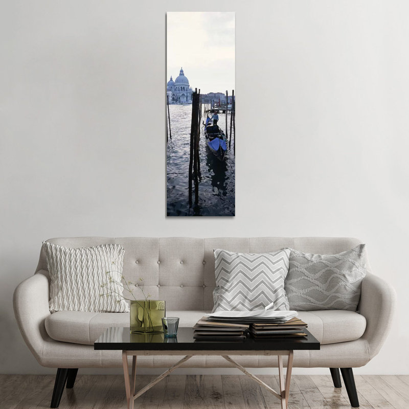 Gondolier In A Gondola With A Cathedral In The Background, Santa Maria Della Salute - Wrapped Canvas Panoramic Print