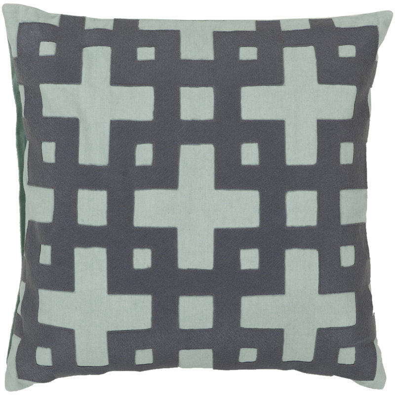 Geometric Cotton Throw Pillow, Down, Blue / Gray, 20" x 20"